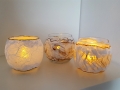 Teelichtglas mit handgeschöpftem Papier, Kozofasern und Glas Effekt Gel