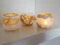 Teelichtglas mit handgeschöpftem Papier, Kozofasern und Glas Effekt Gel
